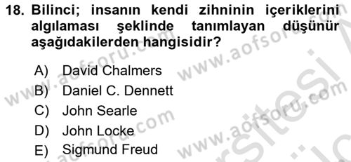 Zihin Felsefesi Dersi 2018 - 2019 Yılı 3 Ders Sınav Soruları 18. Soru