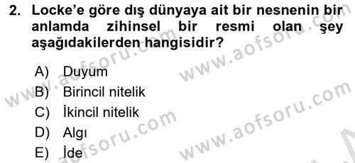 Zihin Felsefesi Dersi 2018 - 2019 Yılı 3 Ders Sınav Soruları 2. Soru