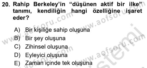 Zihin Felsefesi Dersi 2018 - 2019 Yılı 3 Ders Sınav Soruları 20. Soru