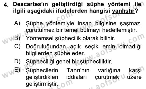 Zihin Felsefesi Dersi 2018 - 2019 Yılı 3 Ders Sınav Soruları 4. Soru