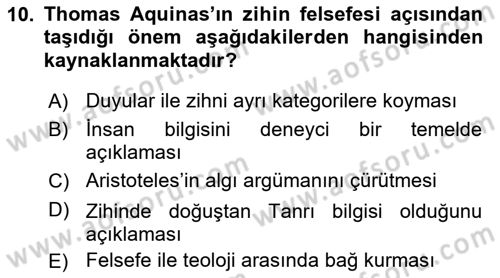 Zihin Felsefesi Dersi 2018 - 2019 Yılı (Vize) Ara Sınav Soruları 10. Soru