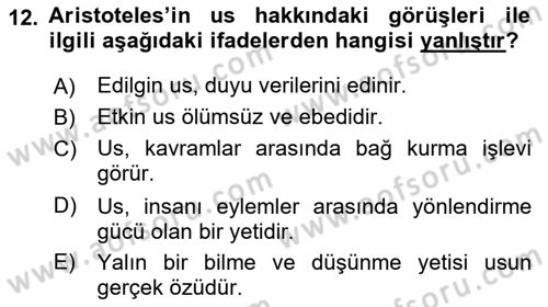 Zihin Felsefesi Dersi 2018 - 2019 Yılı (Vize) Ara Sınav Soruları 12. Soru