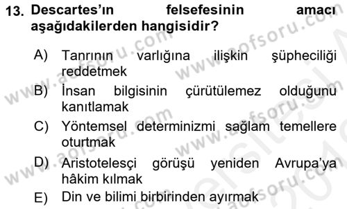 Zihin Felsefesi Dersi 2018 - 2019 Yılı (Vize) Ara Sınav Soruları 13. Soru