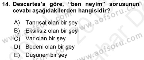 Zihin Felsefesi Dersi 2018 - 2019 Yılı (Vize) Ara Sınav Soruları 14. Soru