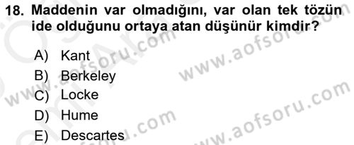 Zihin Felsefesi Dersi 2018 - 2019 Yılı (Vize) Ara Sınav Soruları 18. Soru