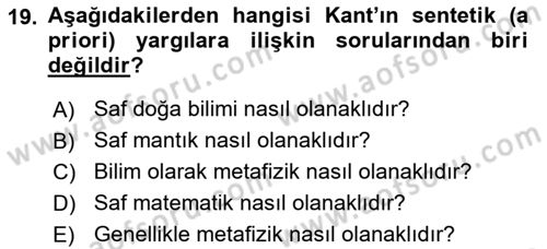 Zihin Felsefesi Dersi 2018 - 2019 Yılı (Vize) Ara Sınav Soruları 19. Soru