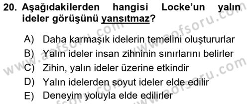 Zihin Felsefesi Dersi 2018 - 2019 Yılı (Vize) Ara Sınav Soruları 20. Soru