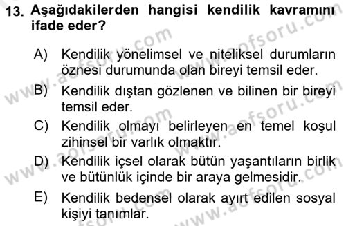 Zihin Felsefesi Dersi 2018 - 2019 Yılı (Final) Dönem Sonu Sınav Soruları 13. Soru