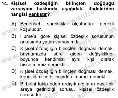 Zihin Felsefesi Dersi 2018 - 2019 Yılı (Final) Dönem Sonu Sınav Soruları 14. Soru