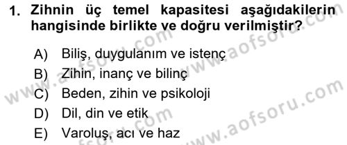 Zihin Felsefesi Dersi 2018 - 2019 Yılı Yaz Okulu Sınav Soruları 1. Soru