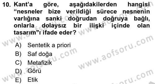 Zihin Felsefesi Dersi 2018 - 2019 Yılı Yaz Okulu Sınav Soruları 10. Soru