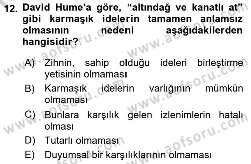 Zihin Felsefesi Dersi 2018 - 2019 Yılı Yaz Okulu Sınav Soruları 12. Soru