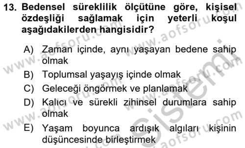Zihin Felsefesi Dersi 2018 - 2019 Yılı Yaz Okulu Sınav Soruları 13. Soru