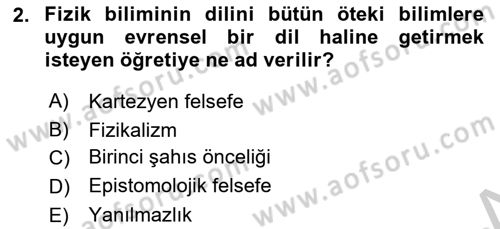 Zihin Felsefesi Dersi 2018 - 2019 Yılı Yaz Okulu Sınav Soruları 2. Soru