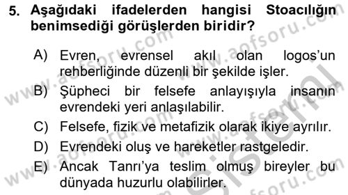 Zihin Felsefesi Dersi 2018 - 2019 Yılı Yaz Okulu Sınav Soruları 5. Soru