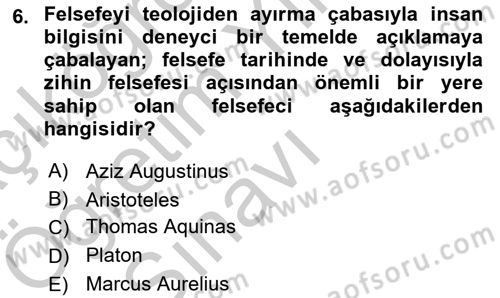 Zihin Felsefesi Dersi 2018 - 2019 Yılı Yaz Okulu Sınav Soruları 6. Soru