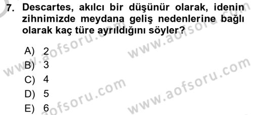 Zihin Felsefesi Dersi 2018 - 2019 Yılı Yaz Okulu Sınav Soruları 7. Soru