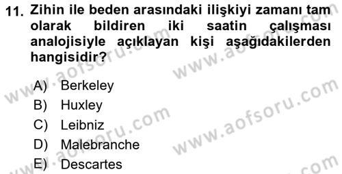 Zihin Felsefesi Dersi 2020 - 2021 Yılı Yaz Okulu Sınav Soruları 11. Soru