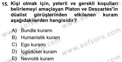Zihin Felsefesi Dersi 2020 - 2021 Yılı Yaz Okulu Sınav Soruları 15. Soru