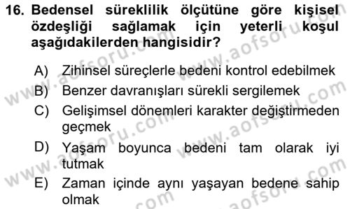 Zihin Felsefesi Dersi 2020 - 2021 Yılı Yaz Okulu Sınav Soruları 16. Soru
