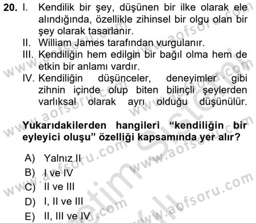 Zihin Felsefesi Dersi 2020 - 2021 Yılı Yaz Okulu Sınav Soruları 20. Soru