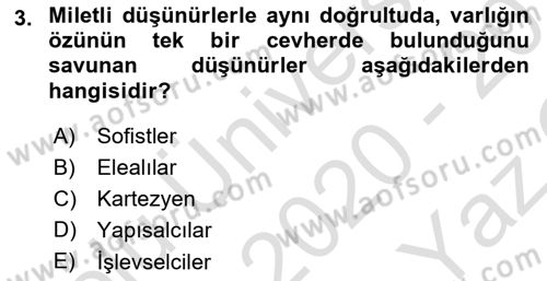 Zihin Felsefesi Dersi 2020 - 2021 Yılı Yaz Okulu Sınav Soruları 3. Soru