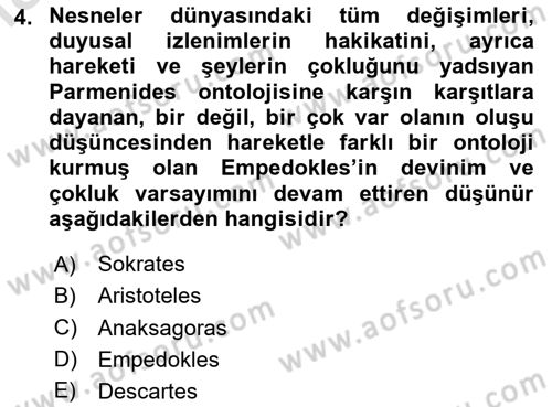 Zihin Felsefesi Dersi 2020 - 2021 Yılı Yaz Okulu Sınav Soruları 4. Soru