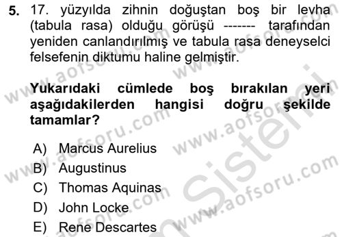 Zihin Felsefesi Dersi 2020 - 2021 Yılı Yaz Okulu Sınav Soruları 5. Soru