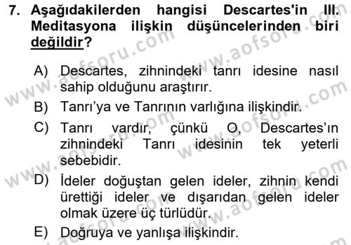 Zihin Felsefesi Dersi 2020 - 2021 Yılı Yaz Okulu Sınav Soruları 7. Soru