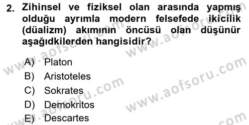 Zihin Felsefesi Dersi 2021 - 2022 Yılı (Vize) Ara Sınav Soruları 2. Soru