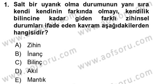 Zihin Felsefesi Dersi 2021 - 2022 Yılı (Final) Dönem Sonu Sınav Soruları 1. Soru