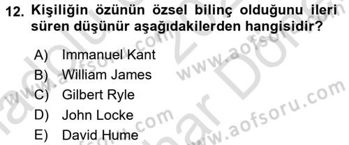 Zihin Felsefesi Dersi 2021 - 2022 Yılı (Final) Dönem Sonu Sınav Soruları 12. Soru