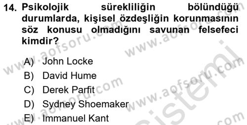 Zihin Felsefesi Dersi 2021 - 2022 Yılı (Final) Dönem Sonu Sınav Soruları 14. Soru