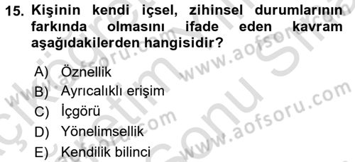 Zihin Felsefesi Dersi 2021 - 2022 Yılı (Final) Dönem Sonu Sınav Soruları 15. Soru