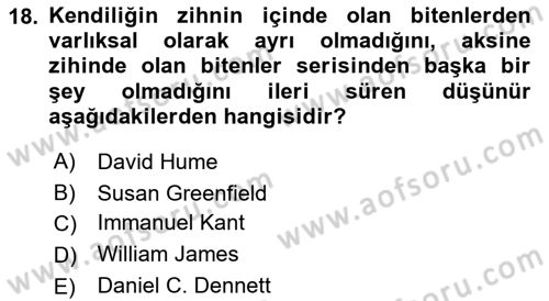 Zihin Felsefesi Dersi 2021 - 2022 Yılı (Final) Dönem Sonu Sınav Soruları 18. Soru