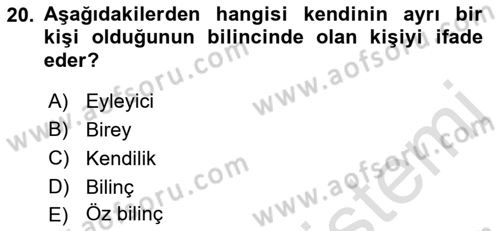 Zihin Felsefesi Dersi 2021 - 2022 Yılı (Final) Dönem Sonu Sınav Soruları 20. Soru