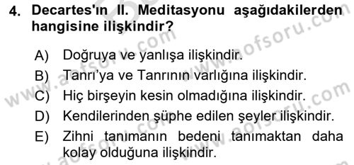 Zihin Felsefesi Dersi 2021 - 2022 Yılı (Final) Dönem Sonu Sınav Soruları 4. Soru
