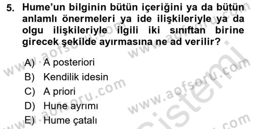 Zihin Felsefesi Dersi 2021 - 2022 Yılı (Final) Dönem Sonu Sınav Soruları 5. Soru