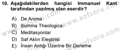 Zihin Felsefesi Dersi 2021 - 2022 Yılı Yaz Okulu Sınav Soruları 10. Soru
