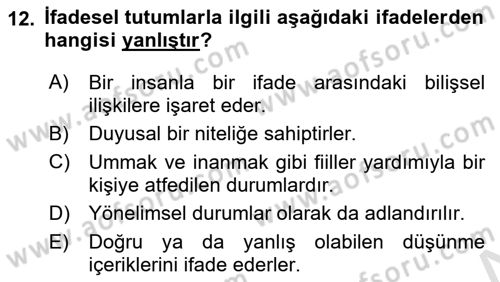 Zihin Felsefesi Dersi 2021 - 2022 Yılı Yaz Okulu Sınav Soruları 12. Soru