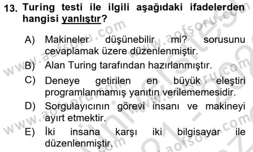 Zihin Felsefesi Dersi 2021 - 2022 Yılı Yaz Okulu Sınav Soruları 13. Soru