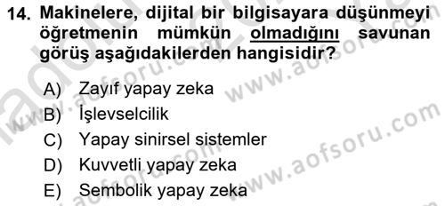Zihin Felsefesi Dersi 2021 - 2022 Yılı Yaz Okulu Sınav Soruları 14. Soru