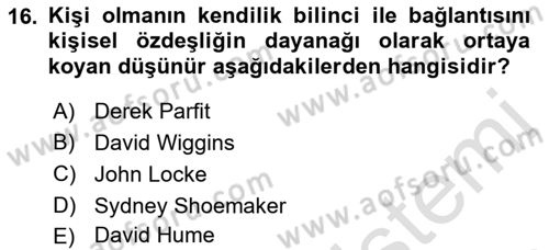 Zihin Felsefesi Dersi 2021 - 2022 Yılı Yaz Okulu Sınav Soruları 16. Soru