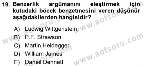 Zihin Felsefesi Dersi 2021 - 2022 Yılı Yaz Okulu Sınav Soruları 19. Soru
