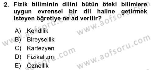 Zihin Felsefesi Dersi 2021 - 2022 Yılı Yaz Okulu Sınav Soruları 2. Soru