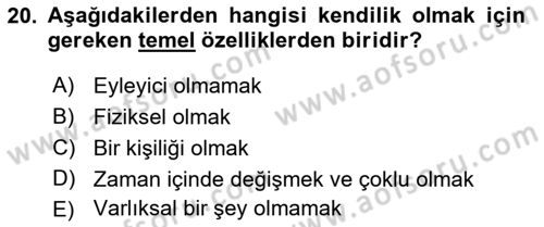 Zihin Felsefesi Dersi 2021 - 2022 Yılı Yaz Okulu Sınav Soruları 20. Soru
