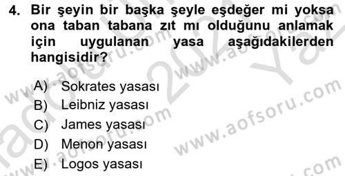 Zihin Felsefesi Dersi 2021 - 2022 Yılı Yaz Okulu Sınav Soruları 4. Soru