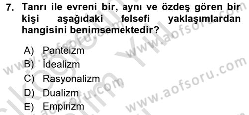 Zihin Felsefesi Dersi 2021 - 2022 Yılı Yaz Okulu Sınav Soruları 7. Soru