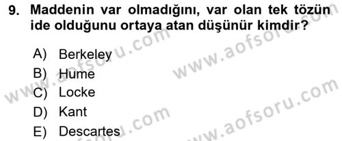 Zihin Felsefesi Dersi 2021 - 2022 Yılı Yaz Okulu Sınav Soruları 9. Soru