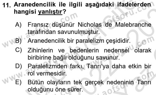 Zihin Felsefesi Dersi 2022 - 2023 Yılı Yaz Okulu Sınav Soruları 11. Soru